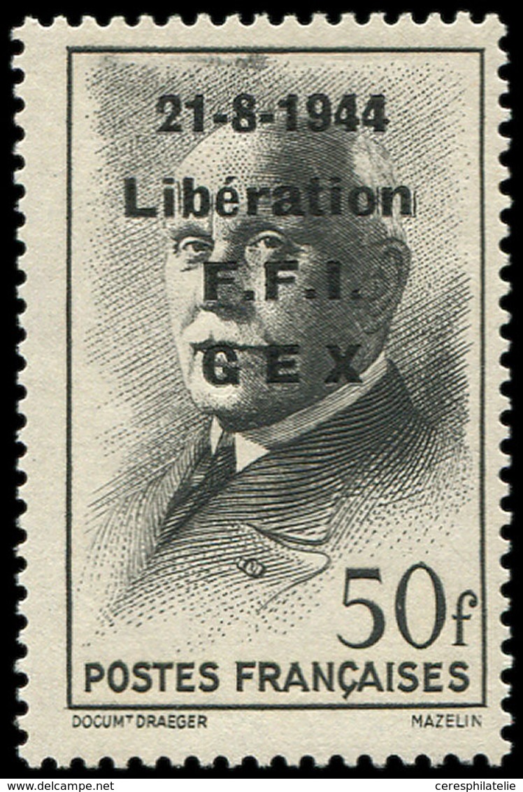 ** TIMBRES DE LIBERATION - GEX 11 : 50f. Noir, TB, Signé Mayer - Liberación