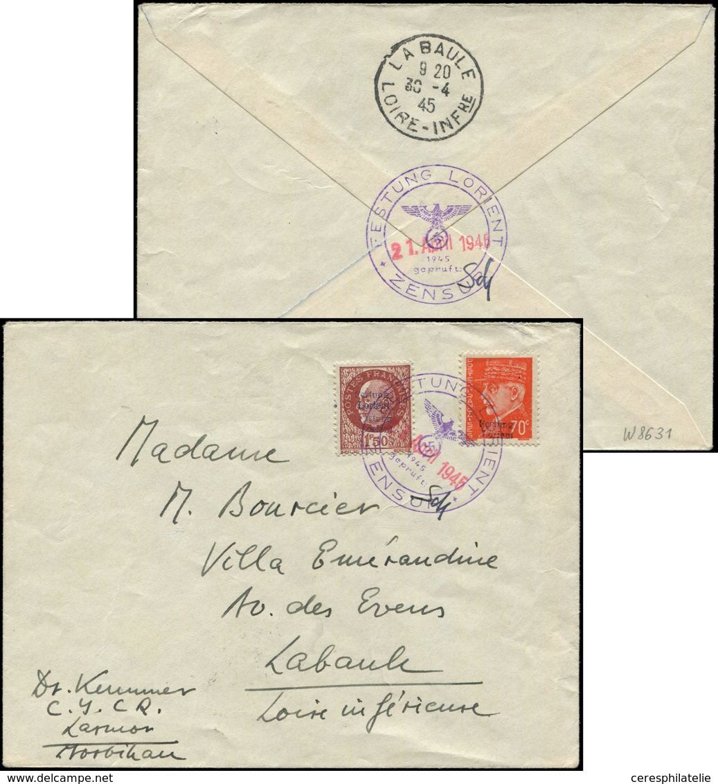 Let TIMBRES DE LIBERATION - LORIENT 6 Et 10 : 70c. Orange Et 1f.50 Brun-rouge, Obl. 1/4/45 S. Env., TB, Certif. Krischke - Liberación