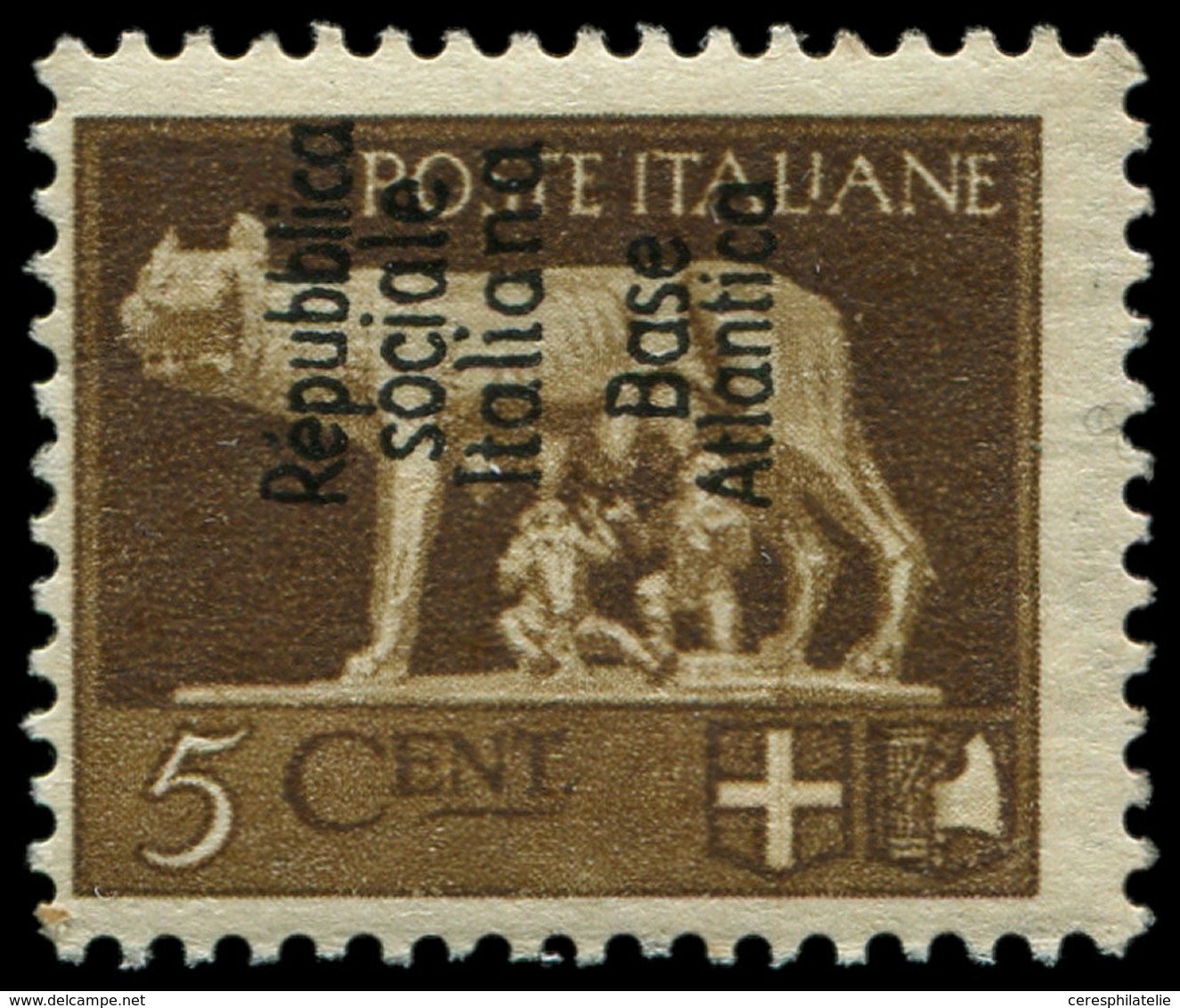 ** Spécialités Diverses - BASE NAVALE ITALIENNE 7 : 5c. Sépia, Gomme D'origine Légèrement Brunâtre, RR, TB, Certif. Sche - Otros & Sin Clasificación