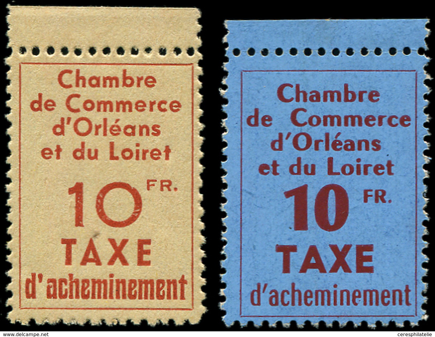 ** Spécialités Diverses - TIMBRES DE GREVE, ORLEANS 2/3 : 10f. Rouge-brun Sur Bleu Et 10f. Rouge Brique Sur Jaune, Bdf,  - Otros & Sin Clasificación