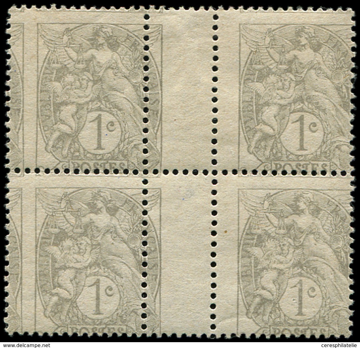 ** VARIETES - 107   Blanc,  1c. Gris, PIQUAGE à CHEVAL, BLOC De 4 Interp., Un Ex. *, TB - Nuevos