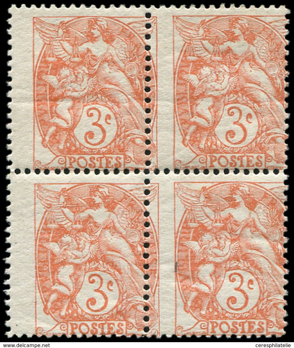 ** VARIETES - 109   Blanc,  3c. Orange, PIQUAGE à CHEVAL, BLOC De 4, Un Ex. *, TB - Nuevos