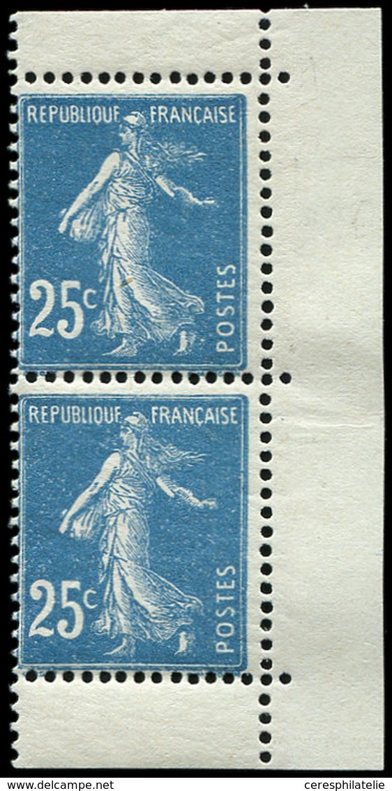 ** VARIETES - 140d  Semeuse Camée, 25c. Bleu, T IB, PAIRE Verticale De CARNET, TB - Nuevos