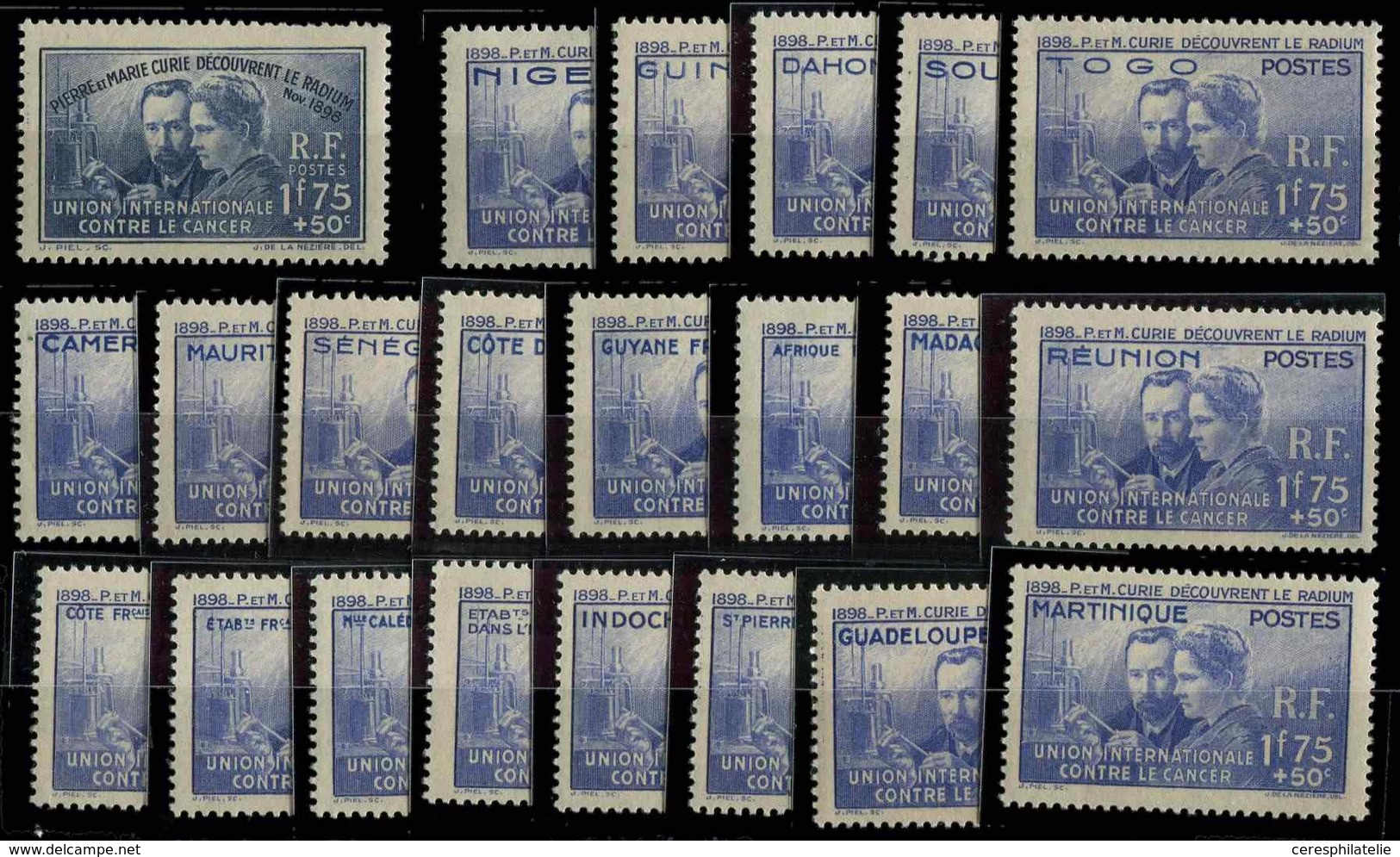 ** Grandes Séries Coloniales 1938 : Pierre Et Marie Curie, 21 Valeurs + France N°402, TB - Non Classés