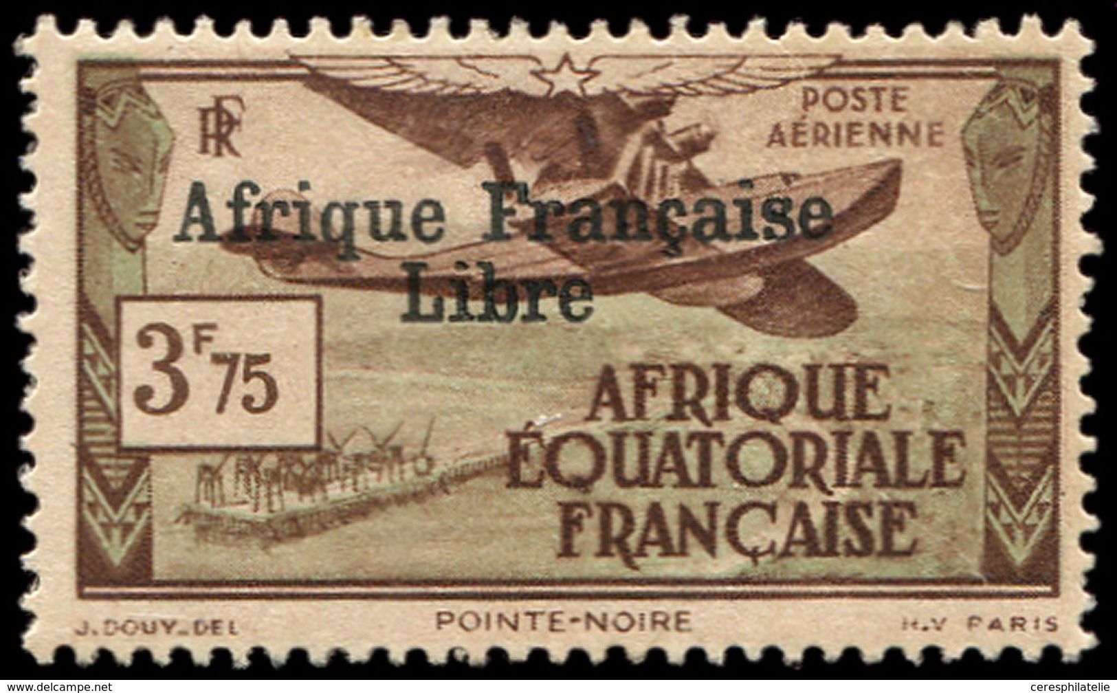 * A.E.F. PA 16 : 3f75 Brun-rouge Et Vert-gris, FRANCE LIBRE, TB - Autres & Non Classés