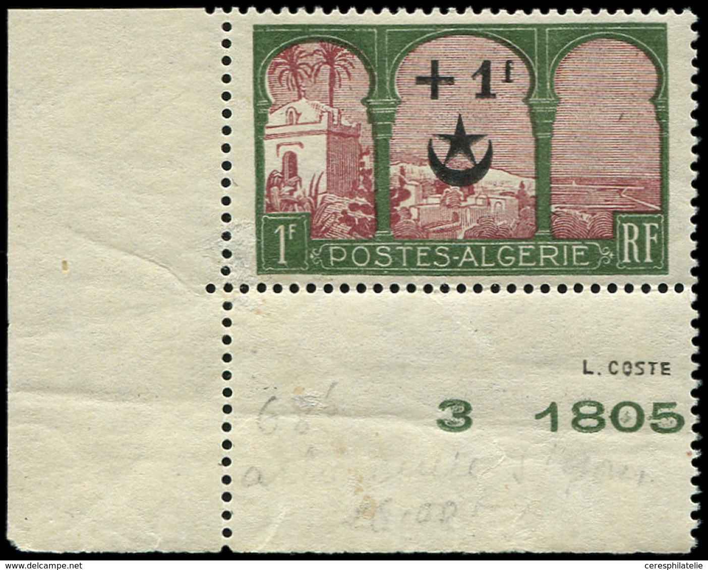 ** ALGERIE 68b : +1f. Sur 1f. Vert Et Brun, ARBRE COUPE, Cdf, TB - Cartas & Documentos