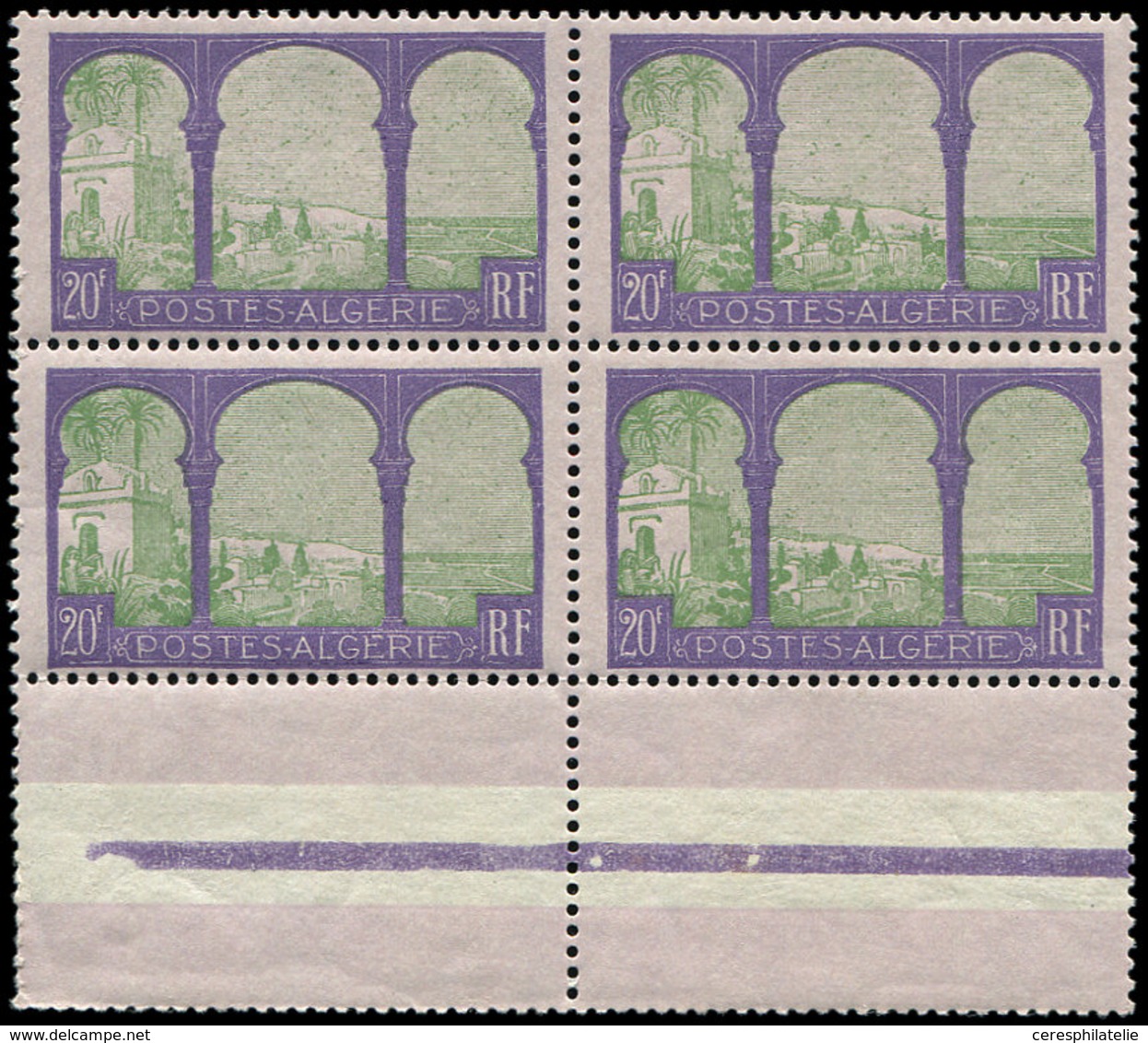 ** ALGERIE 85 : 20f. Violet Et Vert Sur Gris-lilas, ARBRE COUPE Dans Un BLOC De 4 Bdf, TB - Lettres & Documents