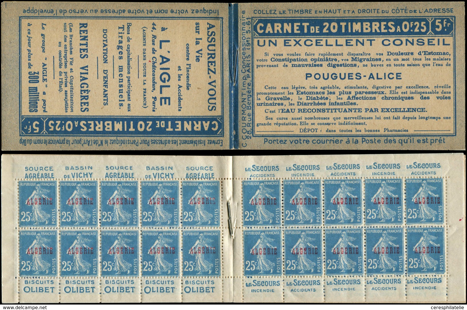 ALGERIE Carnet 5B : 25c. Bleu, S. 61, POUGUES-ALICE/L'AIGLE, Haut De Feuille, TTB, Cote Et N° Maury - Autres & Non Classés