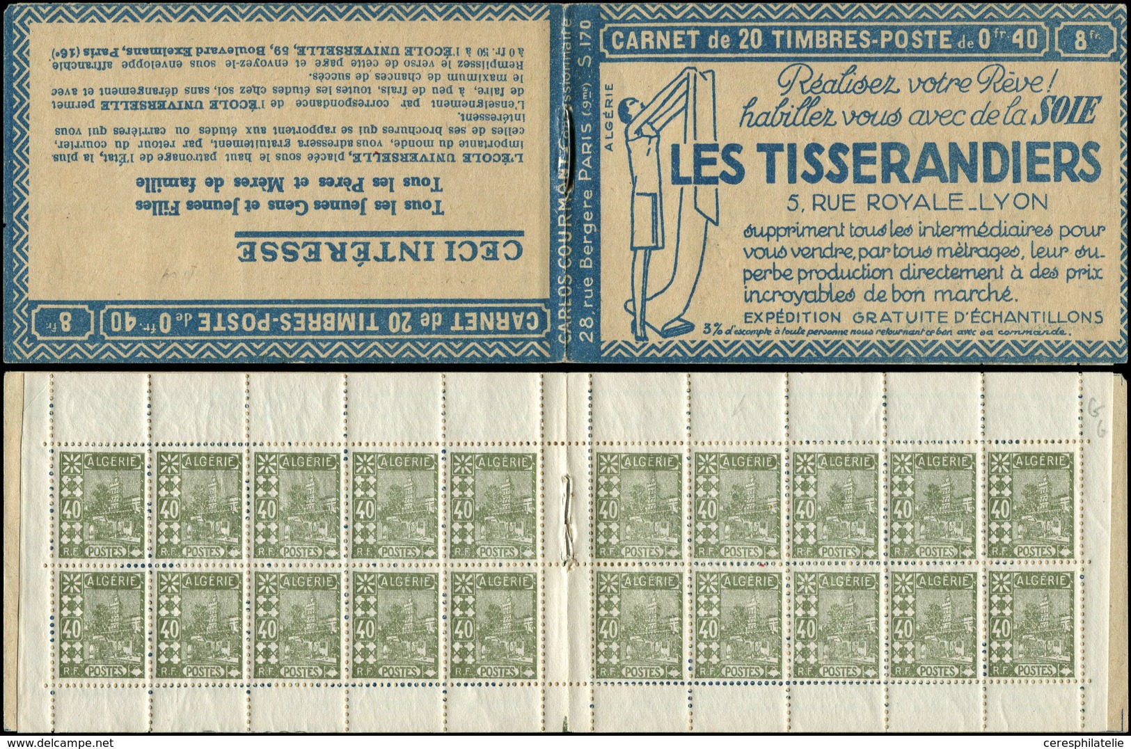 ALGERIE Carnet 11B : 40c. Olive, S. 170, LES TISSERANDIERS, TB, Cote Et N° Maury - Other & Unclassified