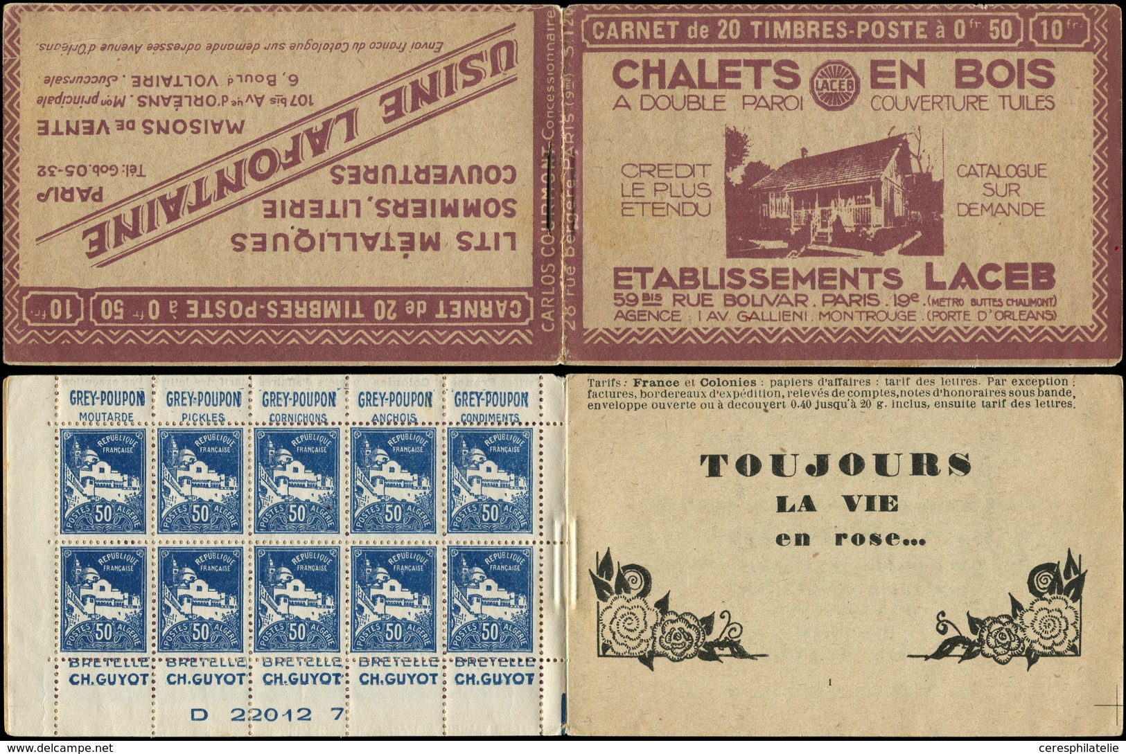 ALGERIE Carnet 12A : 50c. Bleu, S. 120, CHALETS EN BOIS/LAFONTAINE, TB, Cote Et N° Maury - Other & Unclassified