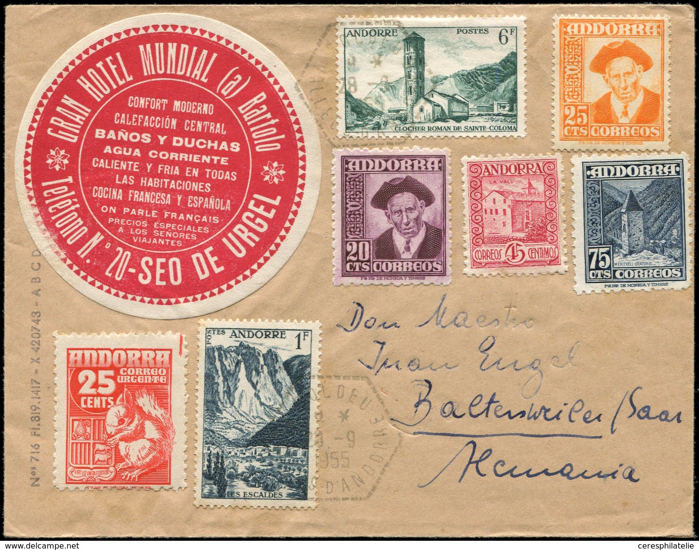 Let ANDORRE 138 Et 142 Obl. SOLDEU 28/9/55 S. Env. Avec 5 TP D'Andorre Espagnol Non Obl., TB - Covers & Documents