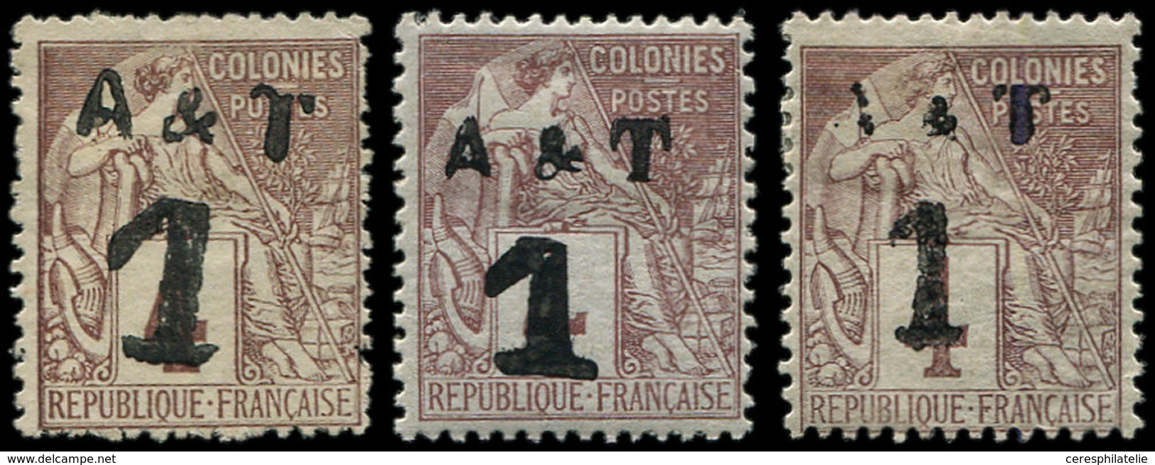 * ANNAM ET TONKIN 2 : 1 S. 4c. Lilas-brun S. Gris, 3 Types Différents, Un Ex. (*), TB - Autres & Non Classés