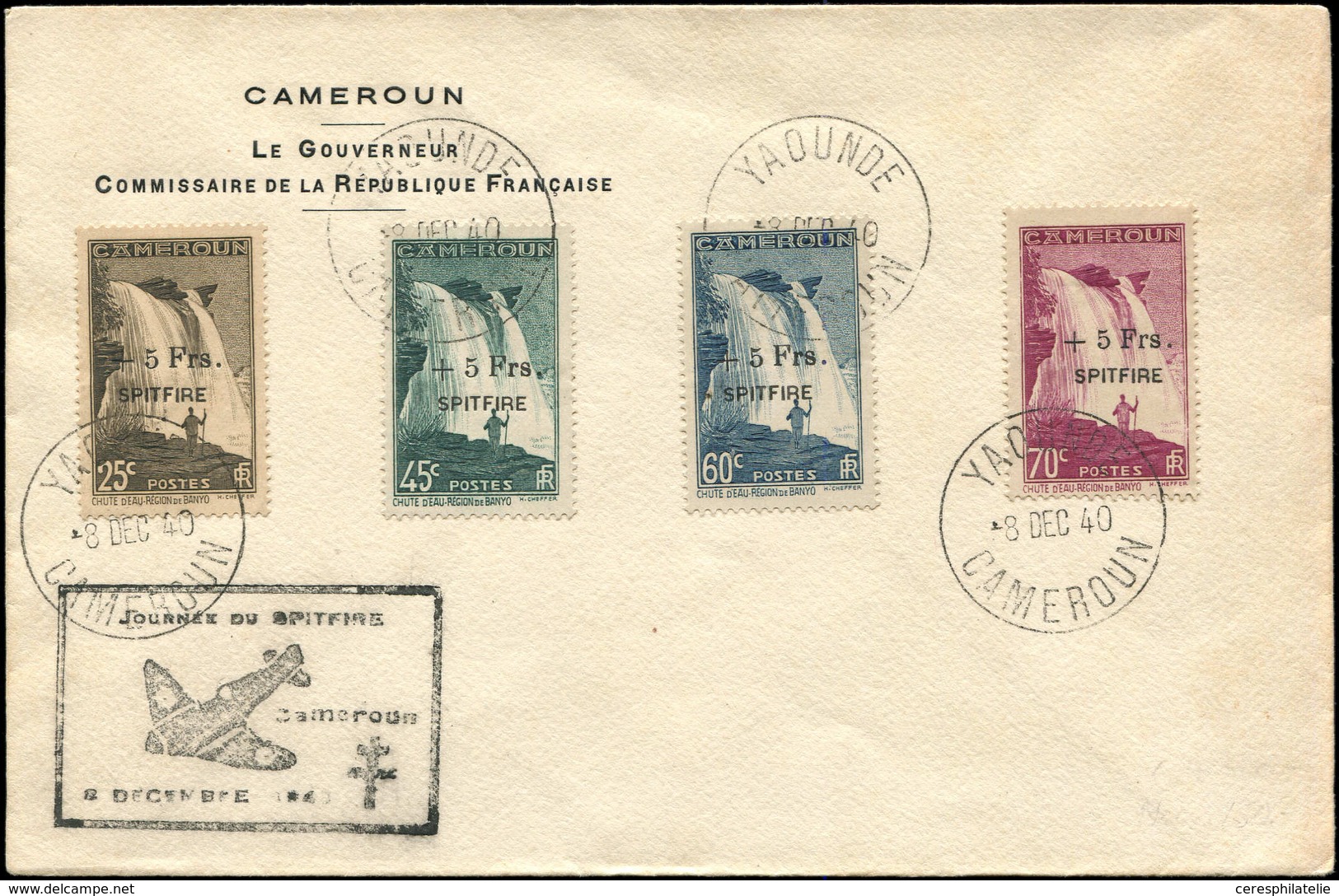 Let CAMEROUN 236/39 : Spitfire, Obl. YAOUNDE 8/12/40 S. Env., Cachet "Journée Du Spitfire", TB - Other & Unclassified