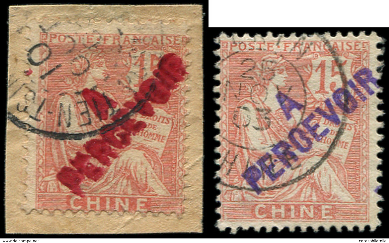 CHINE Taxe 18 Et 18a : 15c., Surcharge Rouge Et Violette, Obl., TB - Other & Unclassified