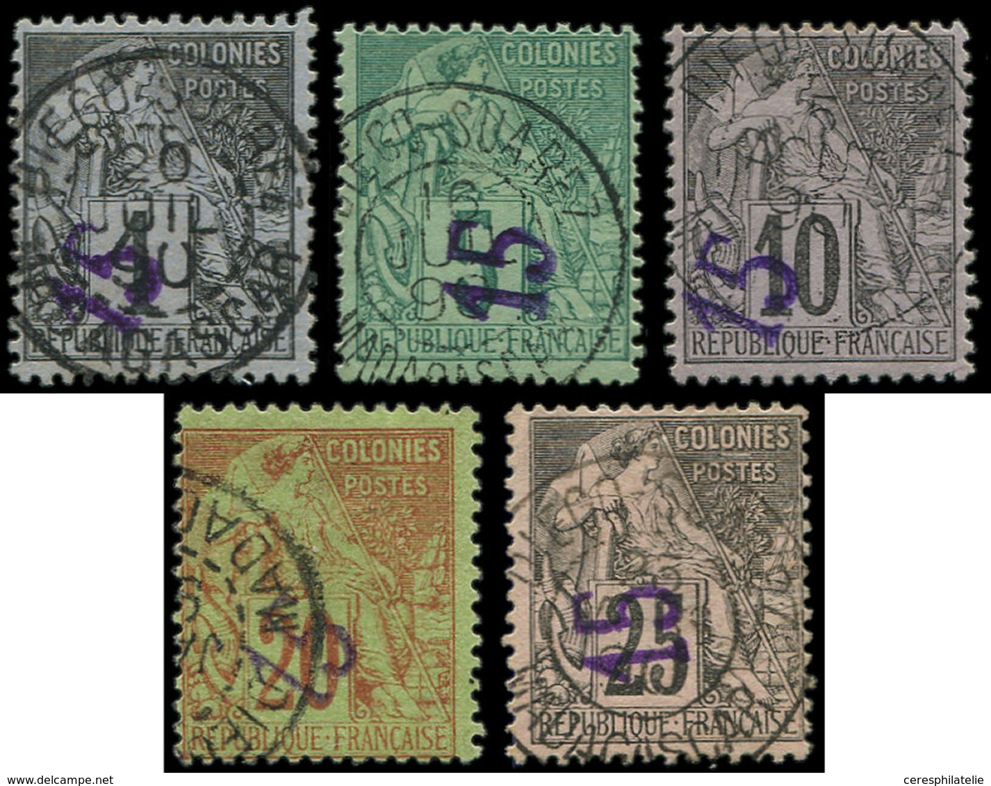 DIEGO SUAREZ 1/5 : Type Commerce, Surch. De 1890, Obl., TB - Other & Unclassified