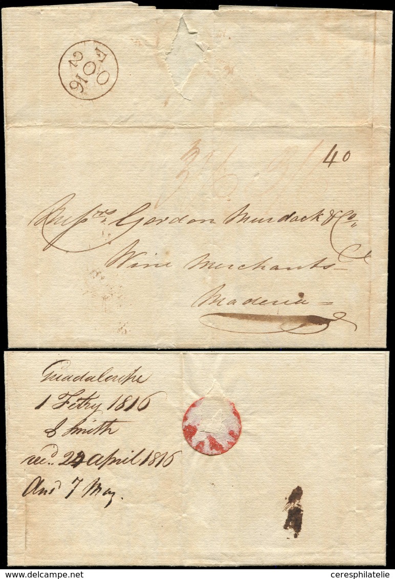 Let GUADELOUPE Lettre De 1816, Taxe 40 Pour Madère, TB - Other & Unclassified