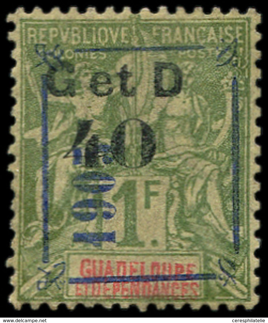 * GUADELOUPE 50c : 40 Sur 1f. Olive, Surcharge 1903 Bleue, Type W, TB - Other & Unclassified