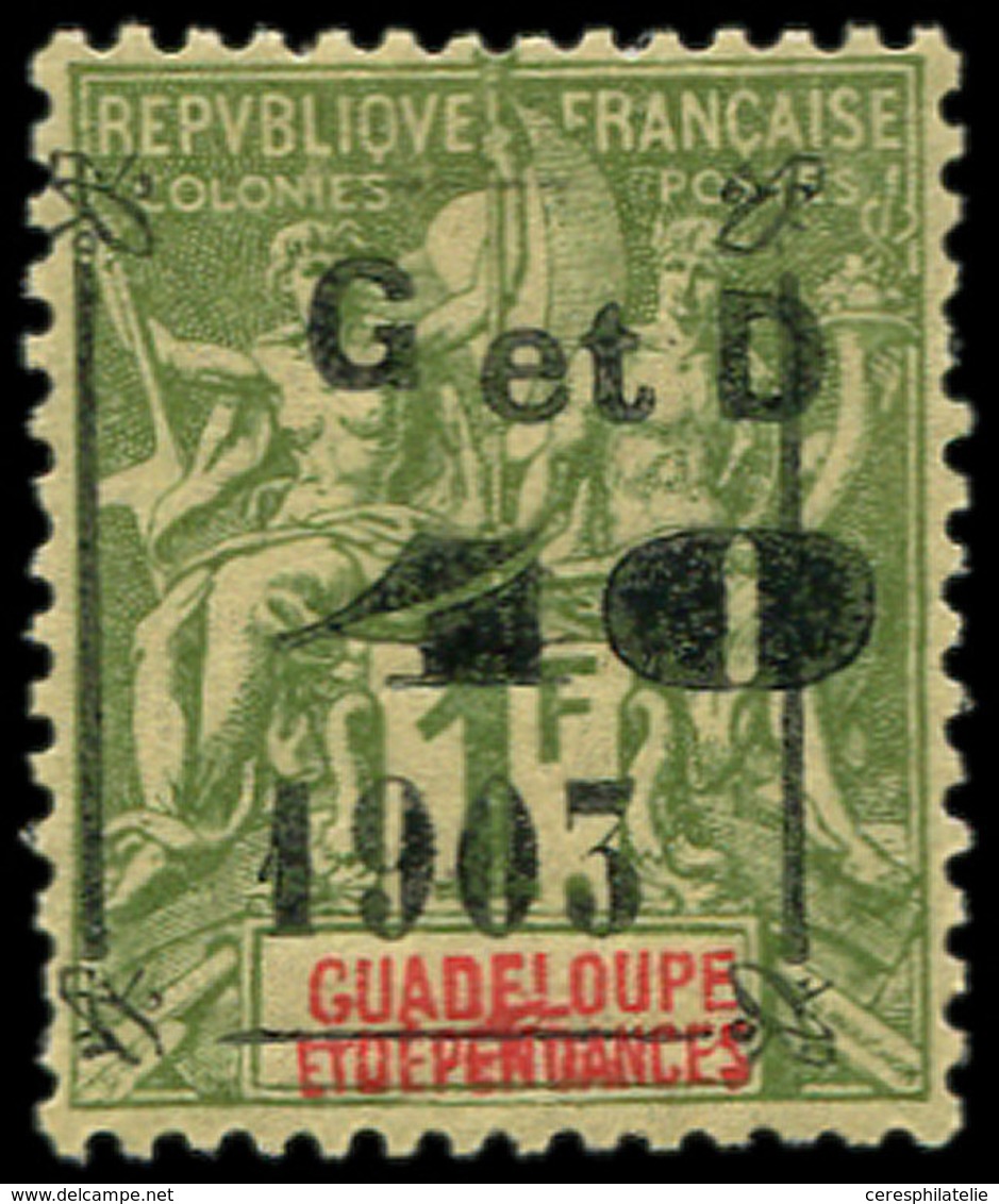 * GUADELOUPE 54a : 40 S. 1f. Olive, Surcharge Noire, Type T, Pet. Ch., TTB - Other & Unclassified