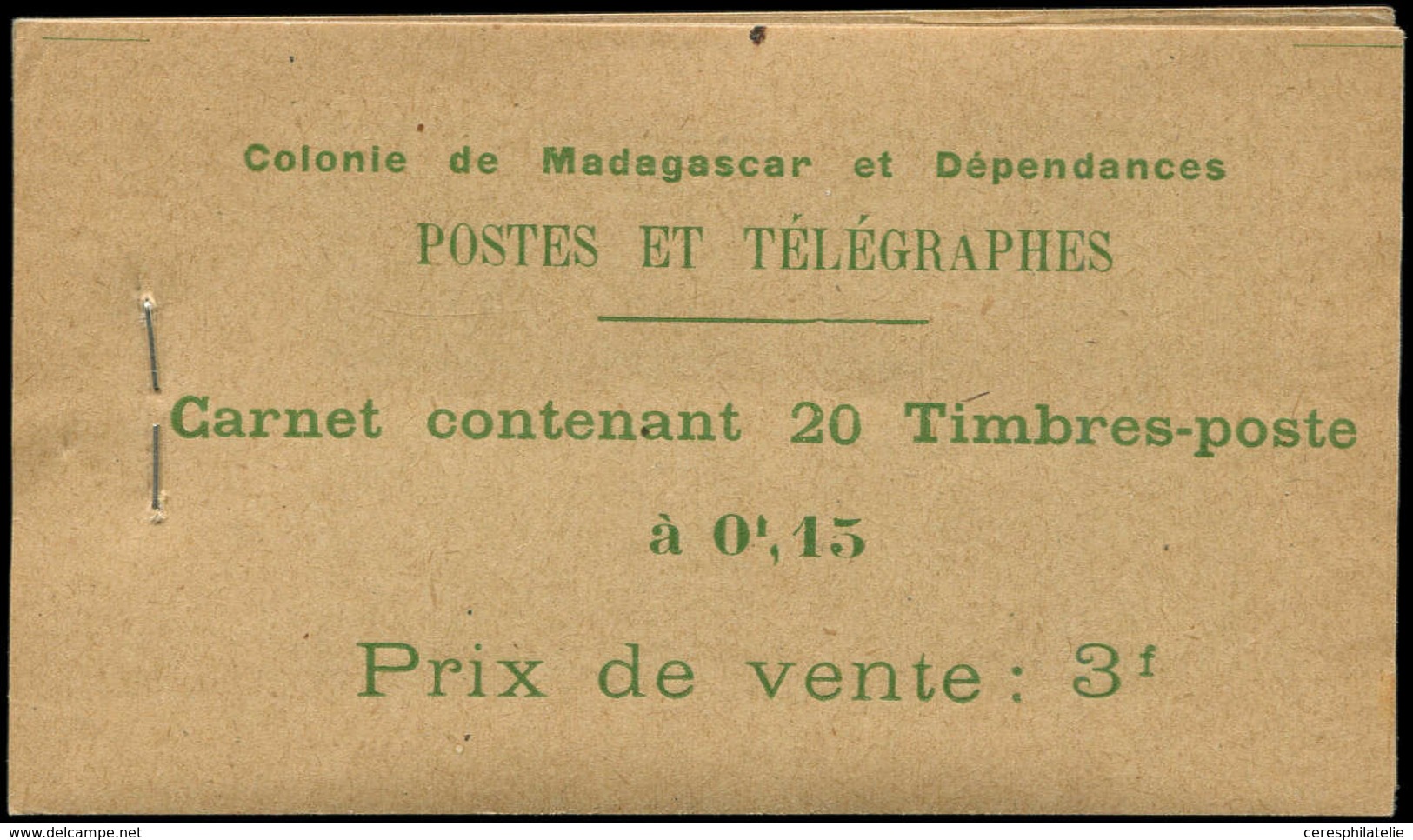 MADAGASCAR Carnet 6 : 15c. Vert Foncé Et Vert-jaune, Carnet De 20, TB, Cote Et N° Maury - Other & Unclassified