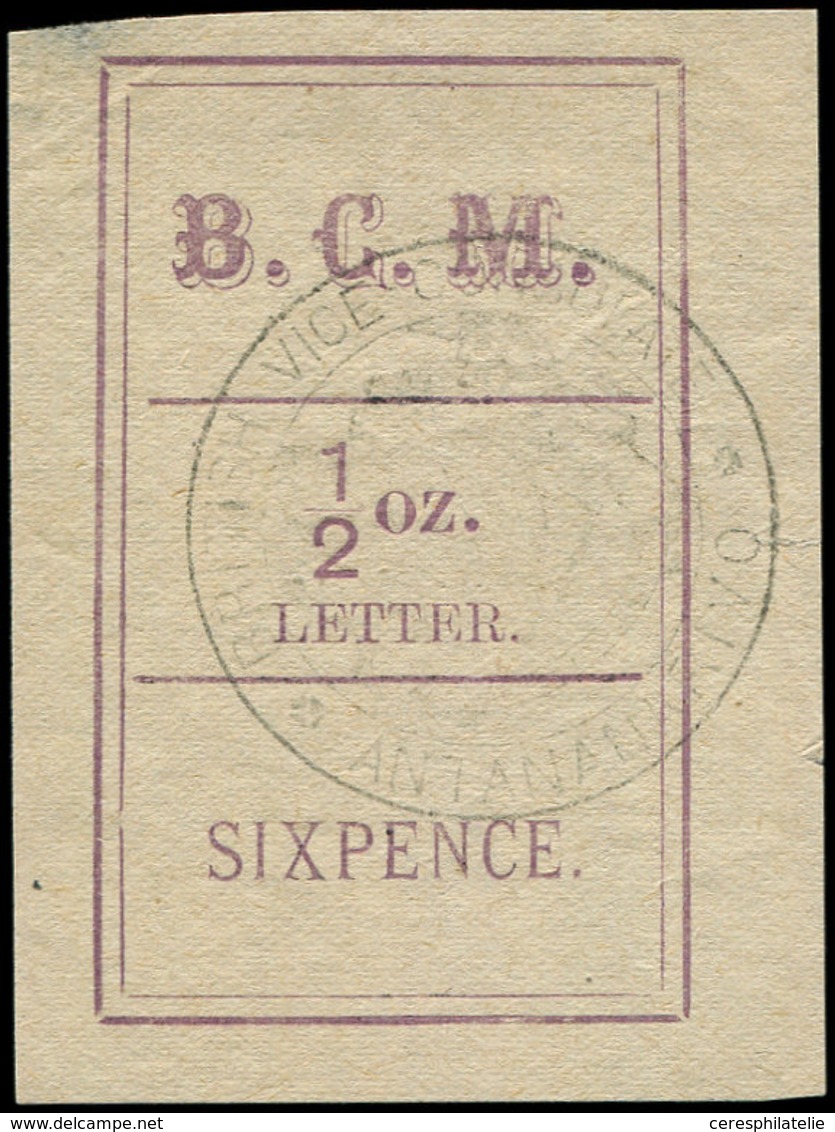 (*) MADAGASCAR Courrier Consulaire Britannique 1 : 1/2oz. Letter/Six Pence Violet, TB, Cote Et N° Maury - Autres & Non Classés