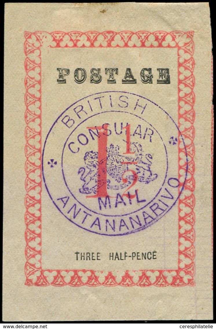 (*) MADAGASCAR Courrier Consulaire Britannique 38b : 1 1/2p. Rose-rouge, TB - Other & Unclassified