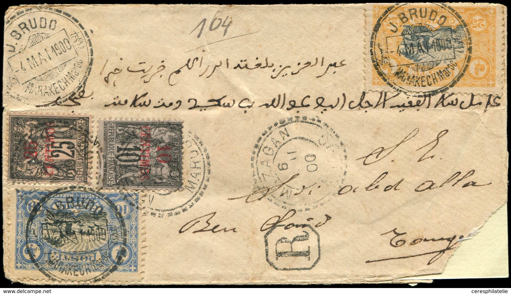 Let MAROC Postes Locales 63 Et 65 : Mazagan à Marakech, 10c. Bleu Et 25c. Jaune Obl. J. BRUDO 4/5/1900 S. Env. Rec., MIX - Autres & Non Classés