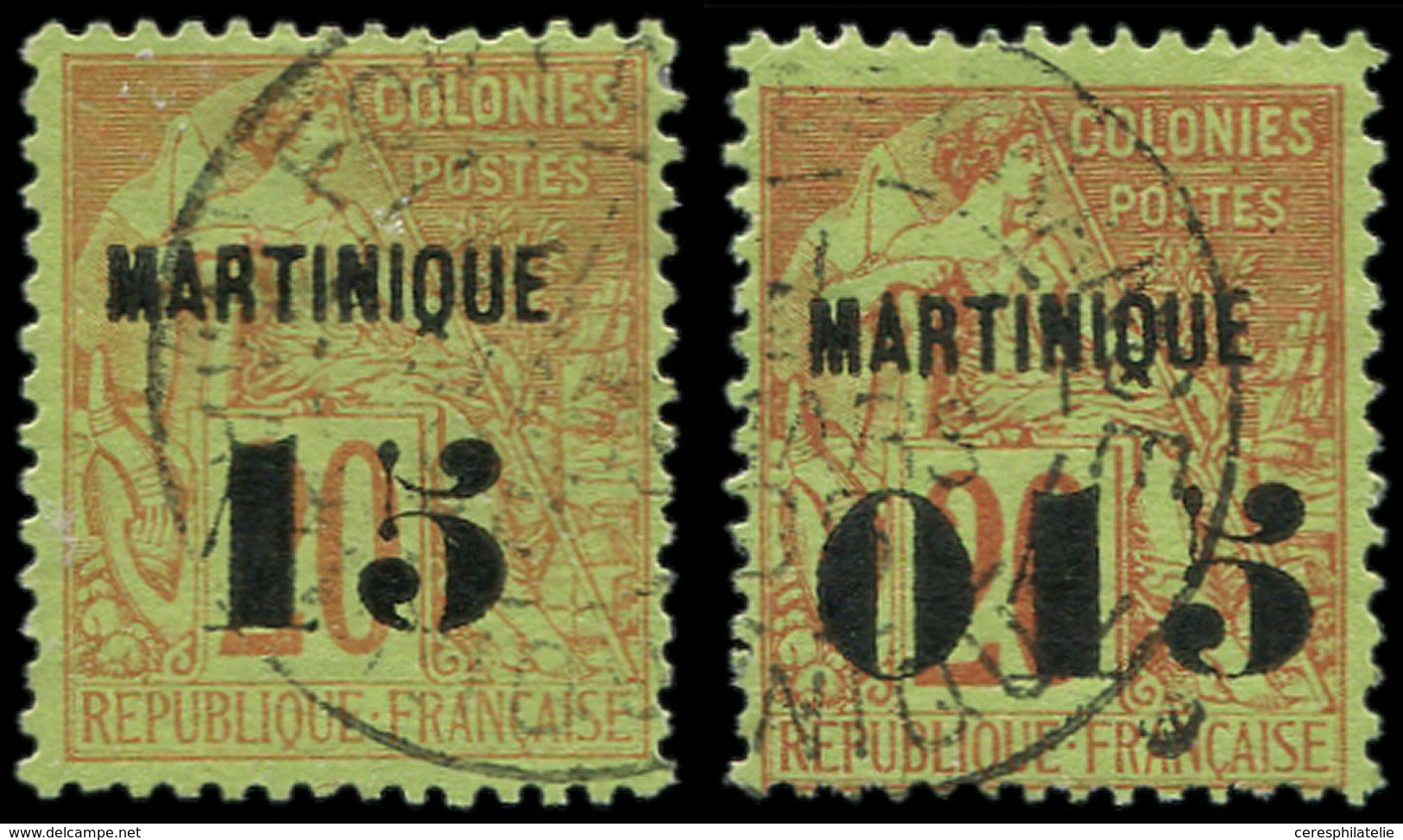 MARTINIQUE 5 Et 6 : 15 Et 015 S. 20c. Brique Sur Vert, Obl., TB - Other & Unclassified