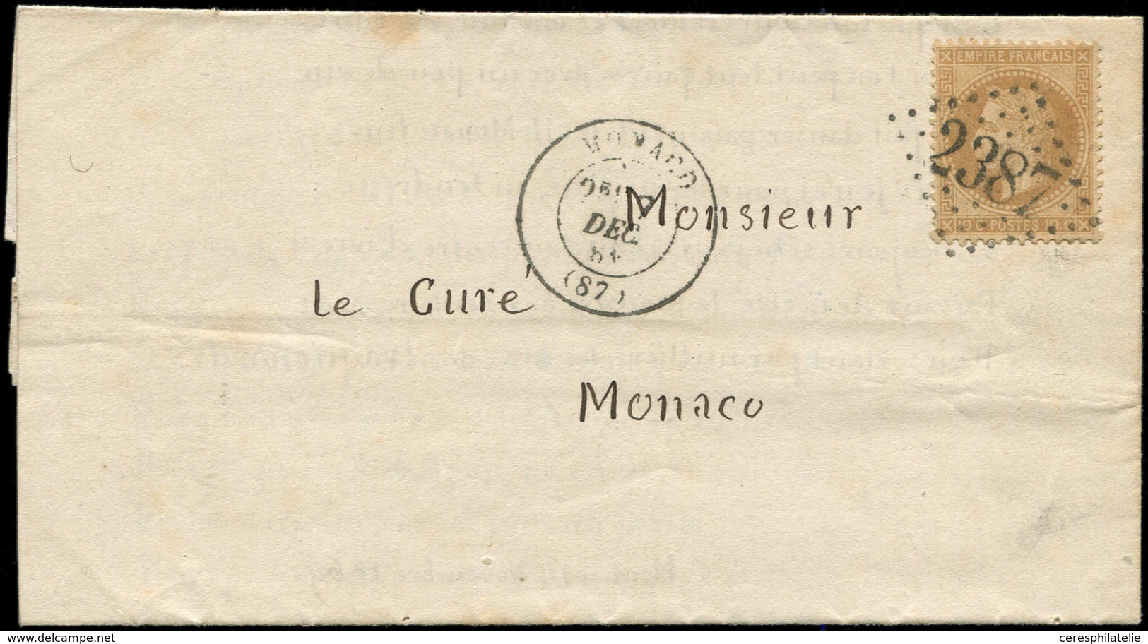 Let MONACO France N°28 Obl. GC 2387 S. LAC Locale, Càd T17 MONACO 7/12/69, TTB - ...-1885 Prephilately