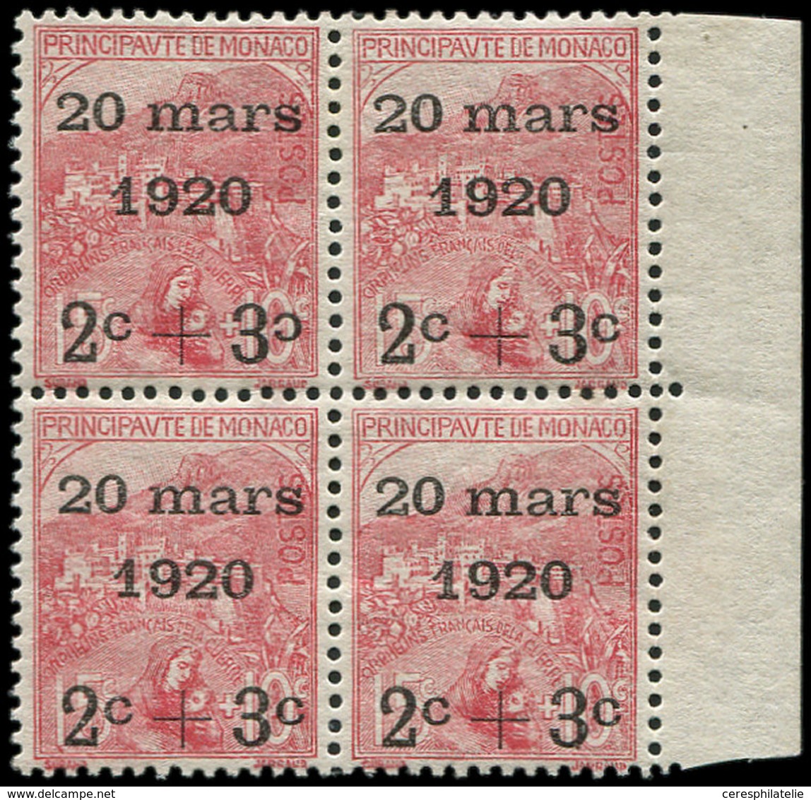 * MONACO 34b : 2c. + 3c. S. 15c. + 10c., C RENVERSE Tenant à Normal Dans Un BLOC De 4, Paire Inf. **, TB - ...-1885 Prephilately