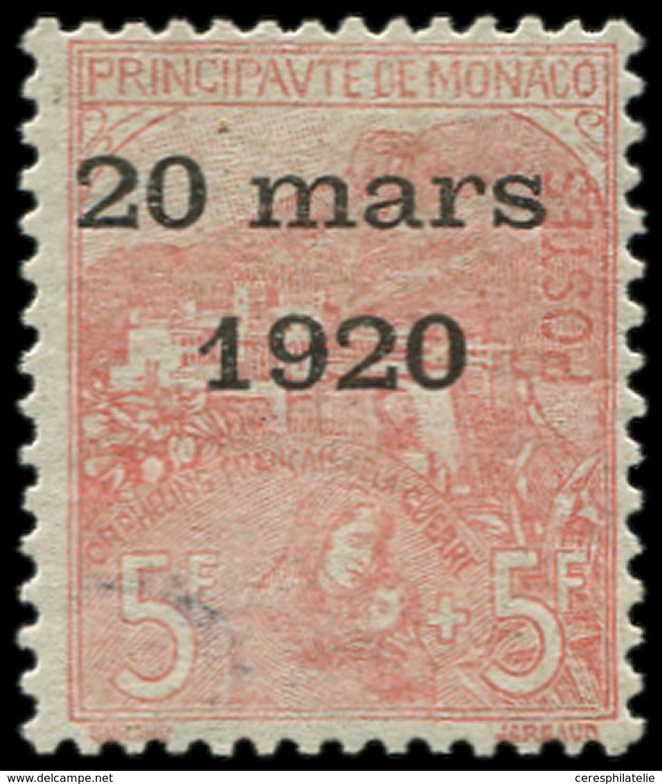 * MONACO 43 : 5f. + 5f., Inf. Trace De Ch., Quasi Invisible, TB, Certif. Calves - ...-1885 Prephilately