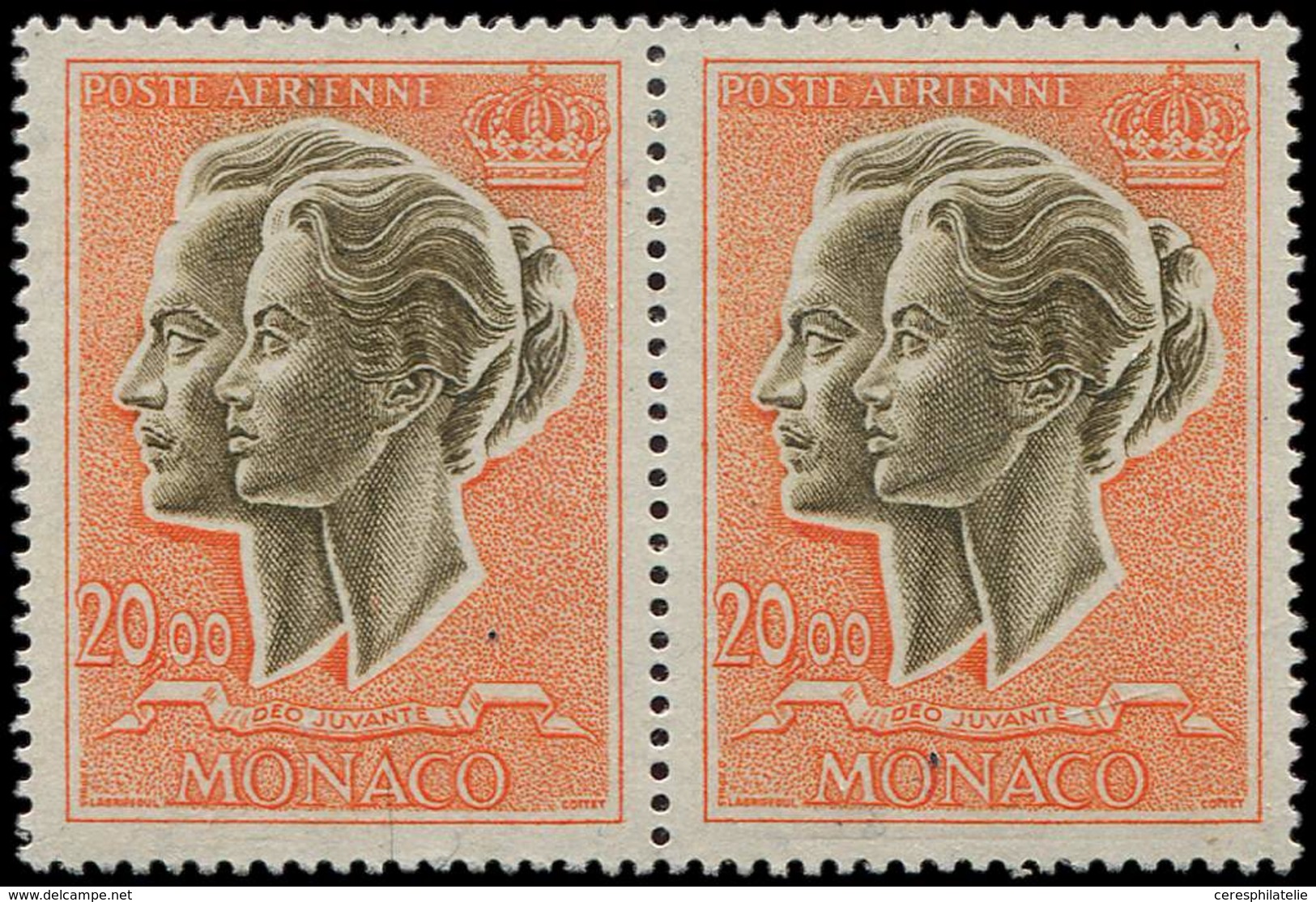 ** MONACO PA 90A : 20f. Orange, PAIRE, TB - Airmail