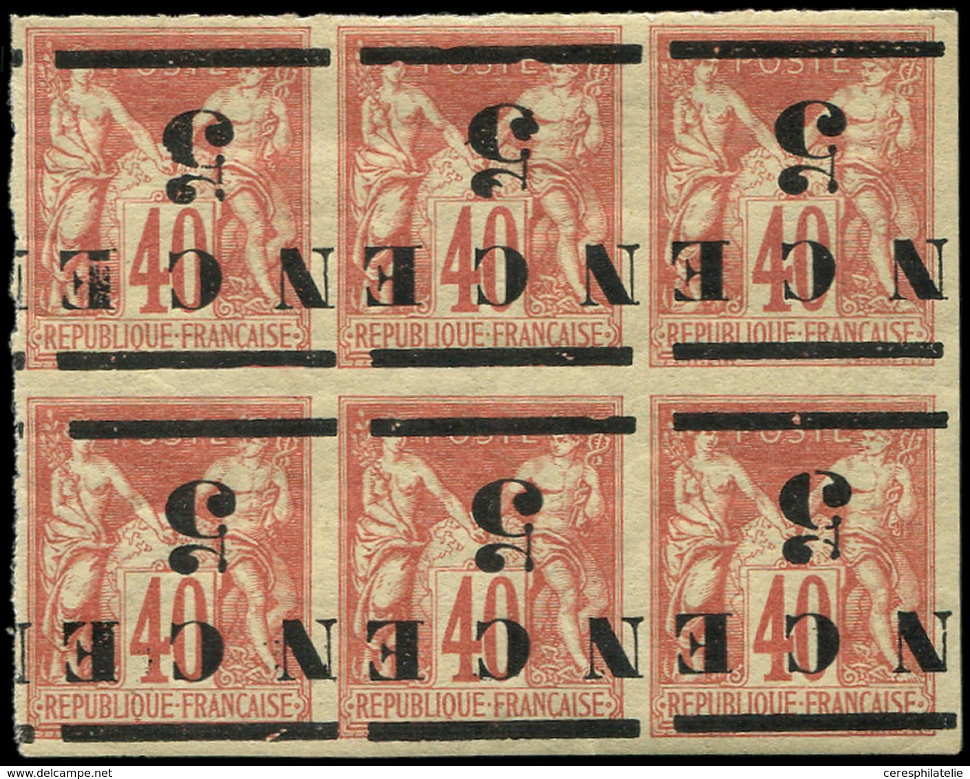 ** NOUVELLE CALEDONIE 6a : 5 Sur 40c. Orange, BLOC De 6 Surch. RENVERSEE, TB - Used Stamps