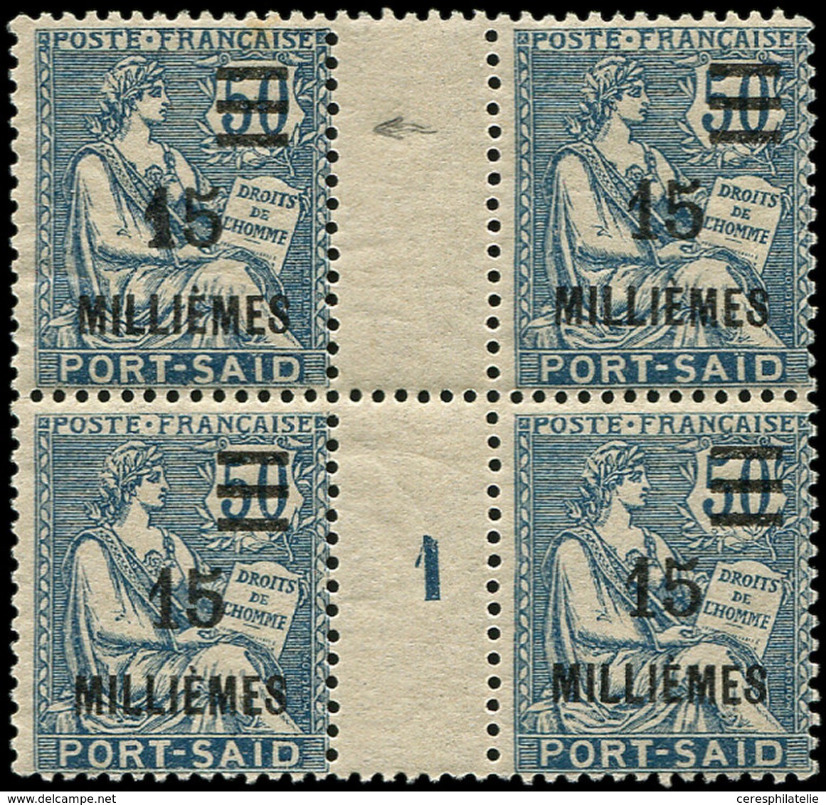 ** PORT-SAID 76a : 15m. Sur 25c. Bleu, GROS 1 Dans Un BLOC De 4 Mill.1, TB - Otros & Sin Clasificación