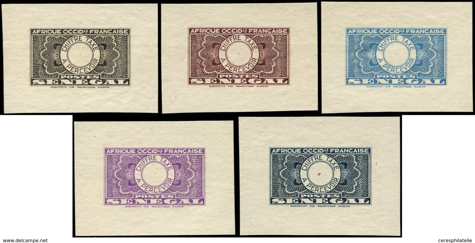 SENEGAL Taxe Type De 1935, 5 épreuves D'artiste Sans La Valeur, Couleurs Différentes, TB - Other & Unclassified