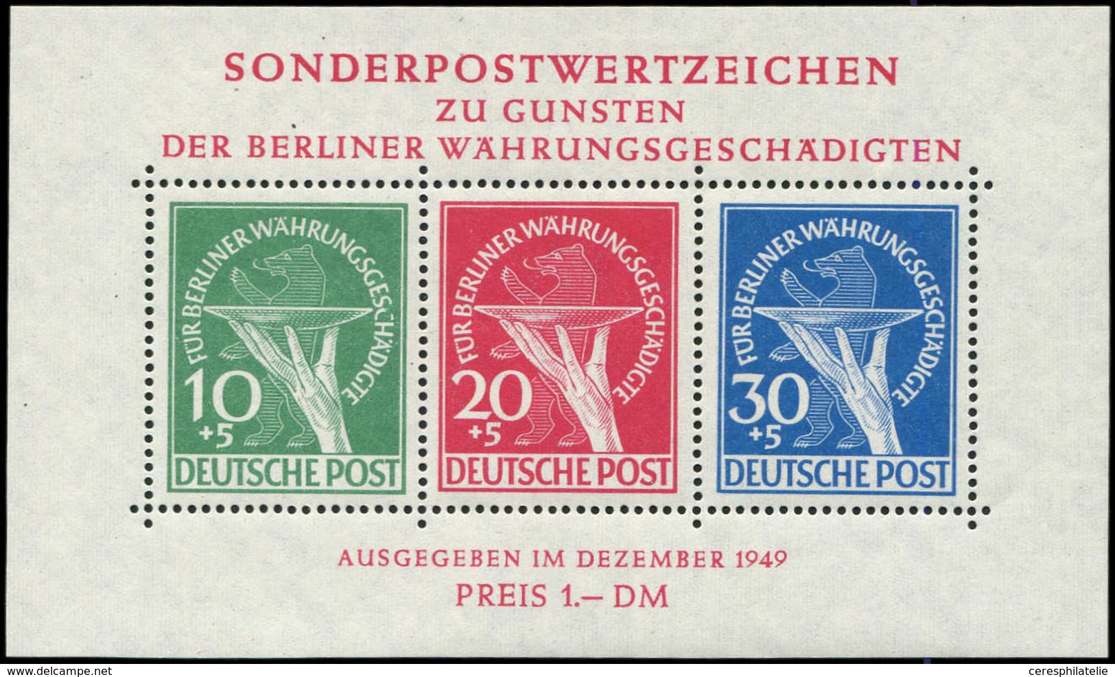 ** BERLIN BF 1 : Réforme Monétaire Avec Variétés Sur Le 10pf., TB, Michel N°1II, Certif. Schlegel - Blocks & Sheetlets