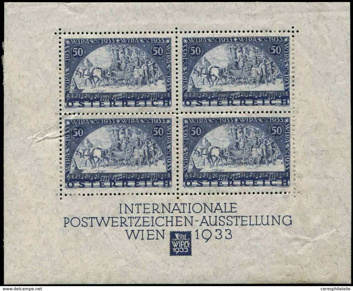 * AUTRICHE BF 1 : 50g. + 50g., WIPA 1933, Adh., Sinon TB - Blocks & Sheetlets & Panes