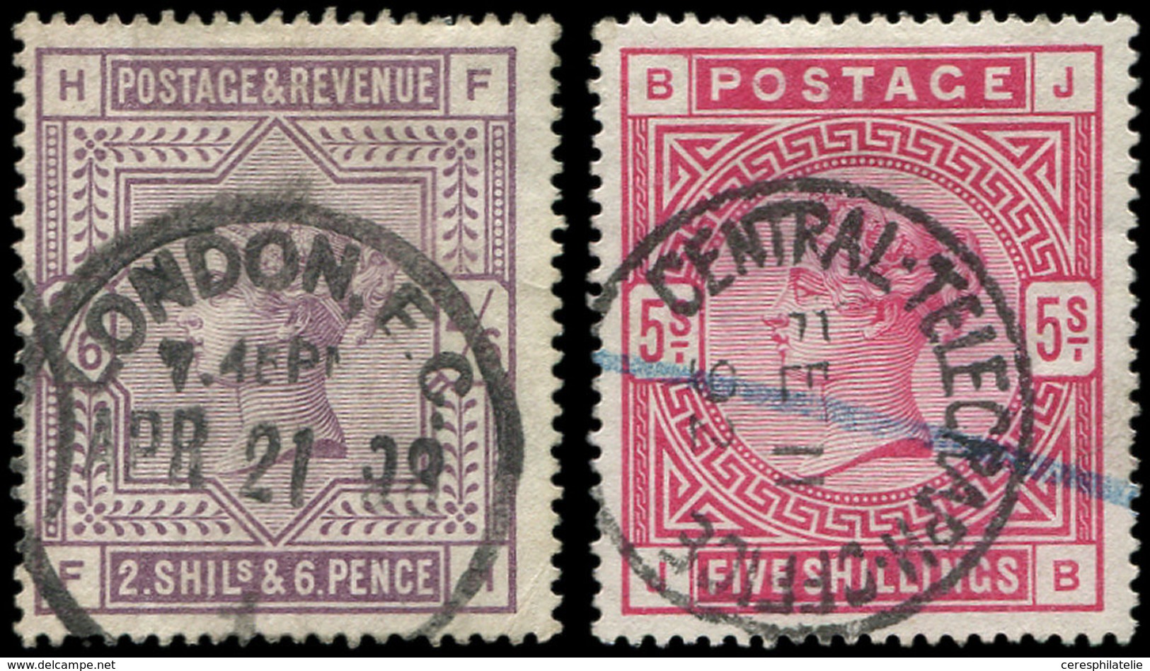 GRANDE BRETAGNE 86/87 : 2/6 Violet Et 5s. Rouge, Obl., TB - Lettres & Documents