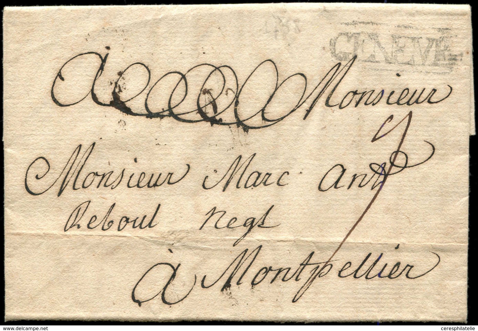 Let SUISSE MP Encadrée GENEVE Sur LAC De 1758, TB - 1843-1852 Timbres Cantonaux Et  Fédéraux