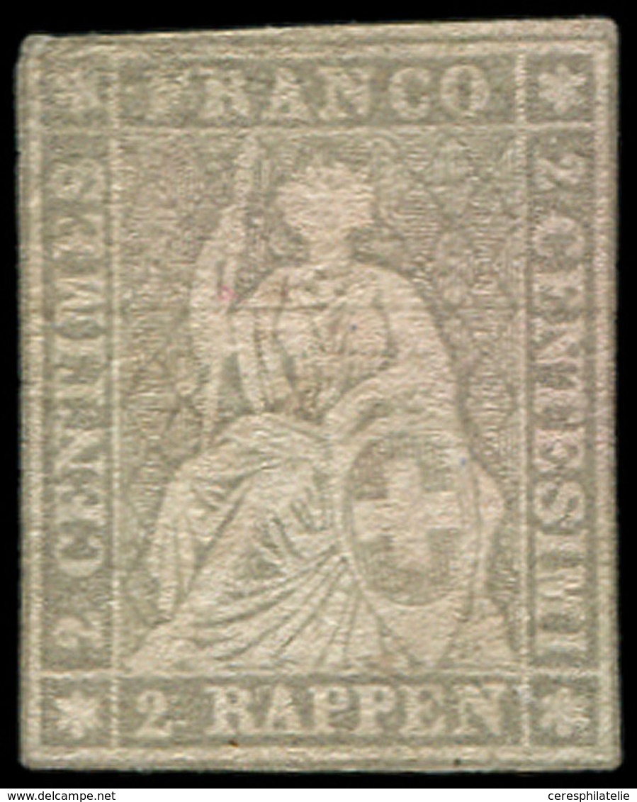 (*) SUISSE 25 : 2Rp. Gris, Papier épais, TB - 1843-1852 Timbres Cantonaux Et  Fédéraux