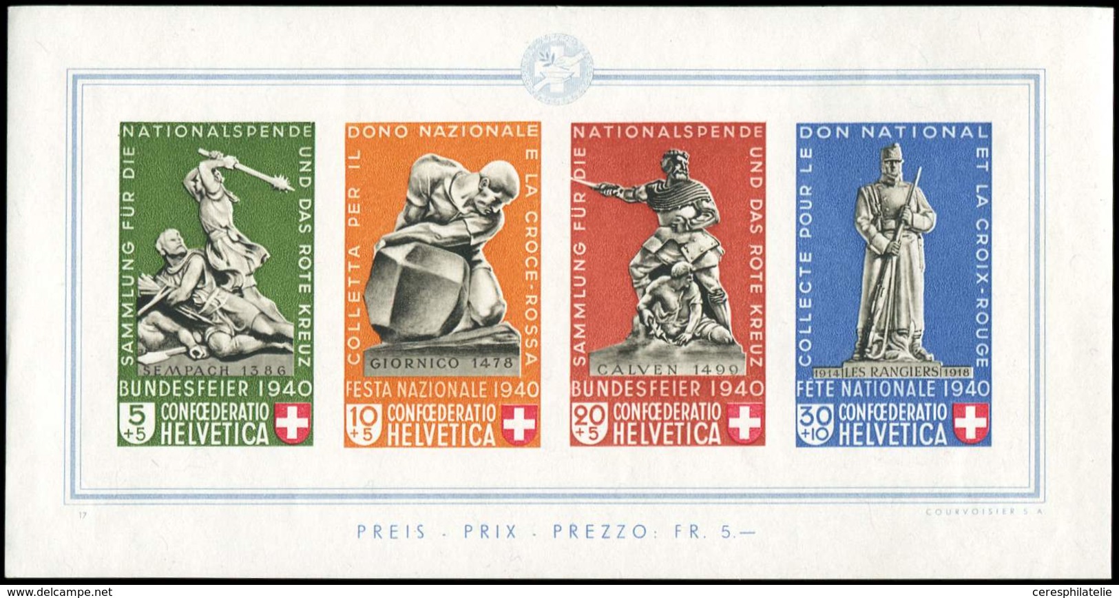 ** SUISSE BF 5 : Fête Nationale, Petite Adh., TB - Blocs & Feuillets