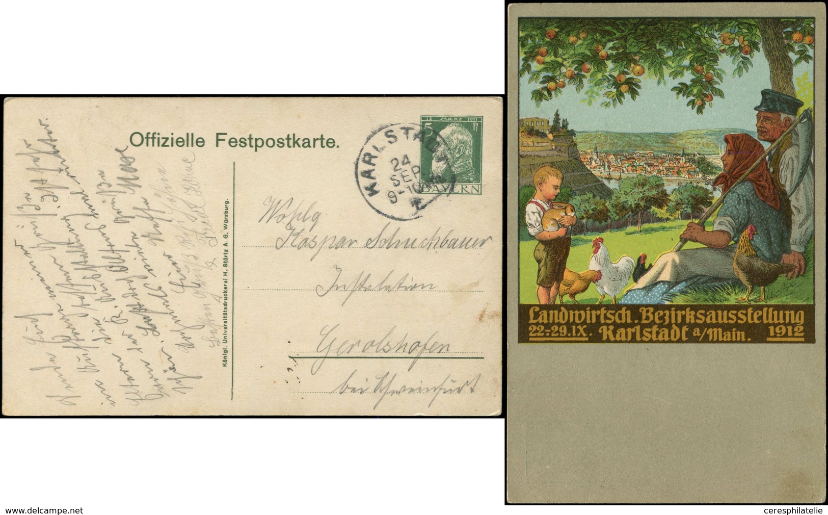 Let Allemagne Bavière, CP TSC 5pf. Vert, Expo Agricole D'Arrondissement, Illustration En Couleur, 1912, TB - Gallináceos & Faisanes