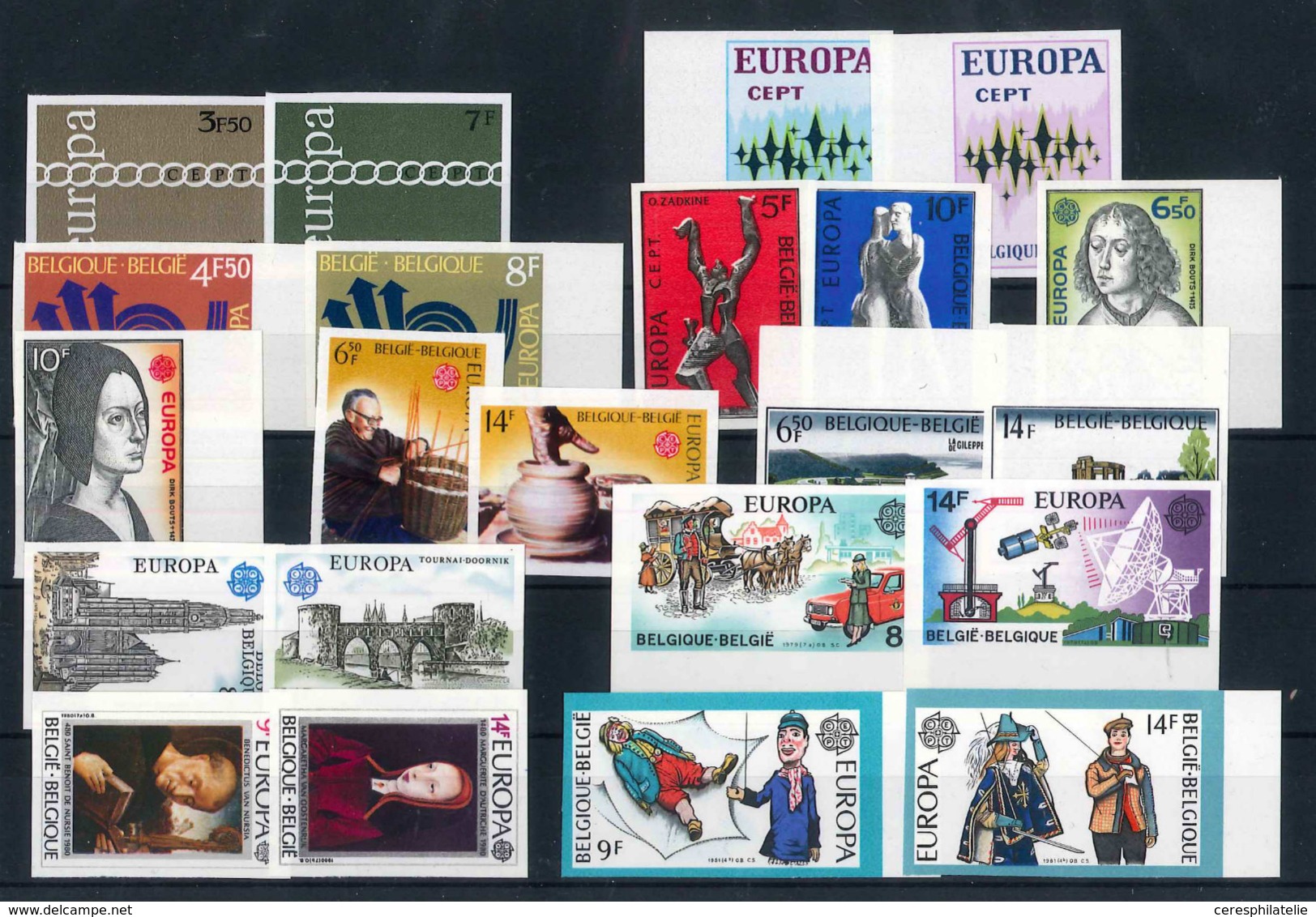 (*) Belgique, Europa 1971/81, Non Dentelés Avec N° Au Verso, TB, Cote Cob - Collections (with Albums)