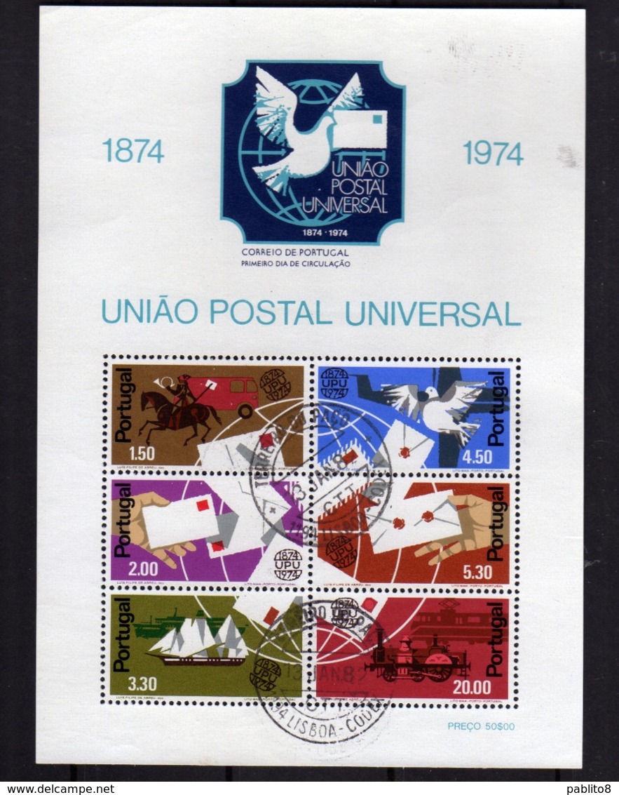 PORTUGAL PORTOGALLO 1974 BLOCCO FOGLIETTO CENTENARIO DELL'UPU BLOCK SOUVENIR SHEET USED USATO OBLITERE' - Nuovi