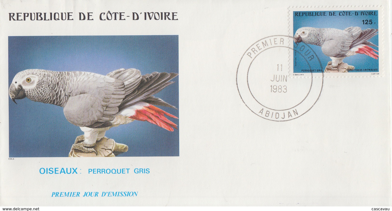 Enveloppe  FDC  1er  Jour   COTE  D' IVOIRE     PERROQUET  GRIS   1983 - Papagayos