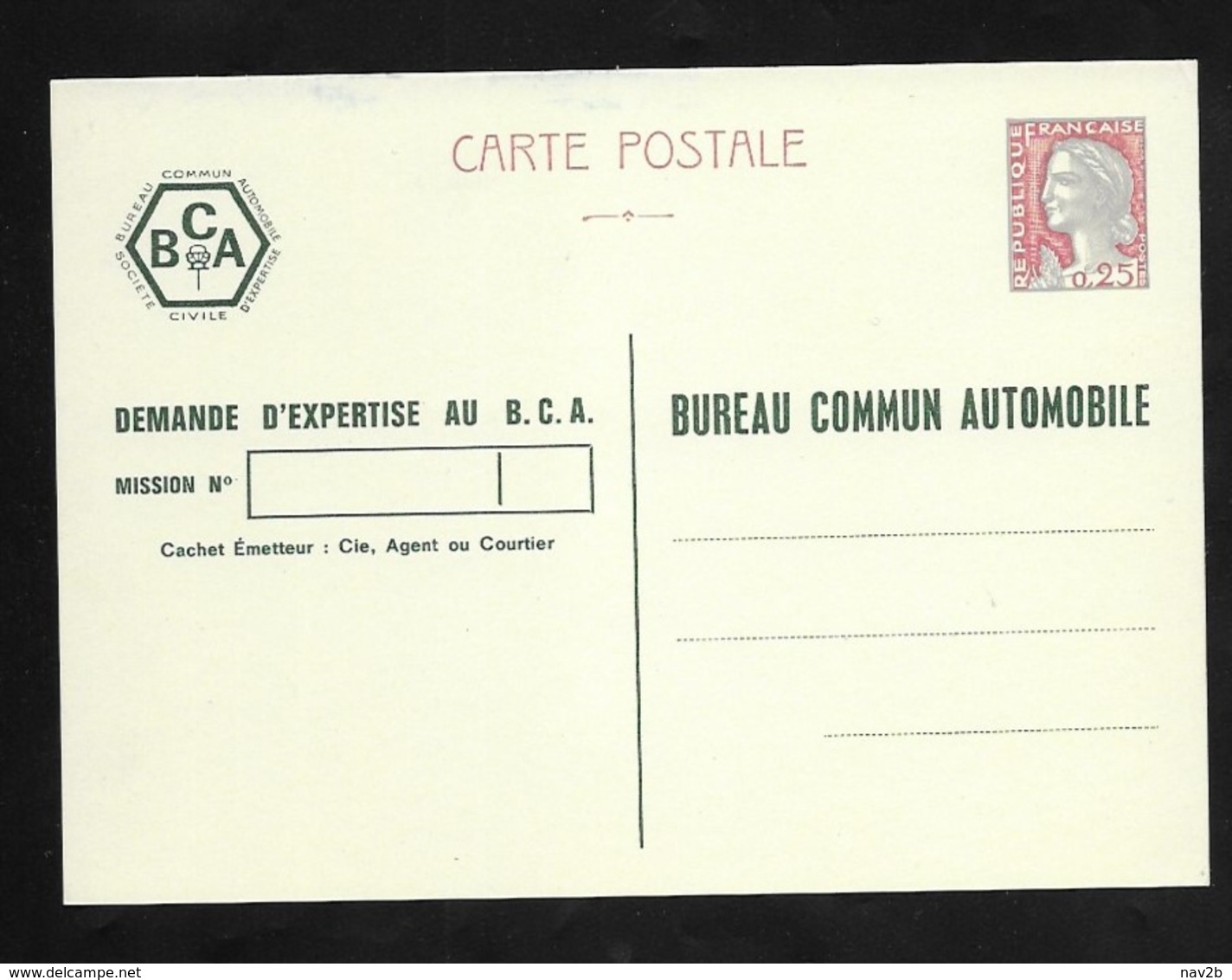 Entier Carte Postale Marianne De Decaris . TSC  Bureau Commun Automobile . Neuve . - Cartes Postales Types Et TSC (avant 1995)