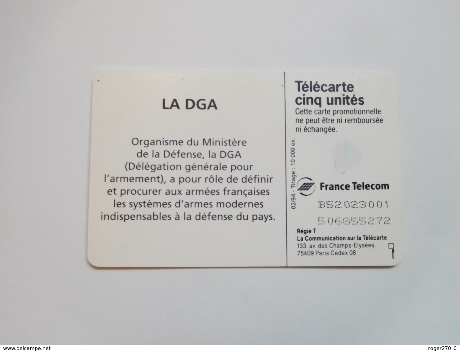 Télécarte Privée , 5U , Gn109 , DGA , Cote : 10 Euros - Phonecards: Private Use