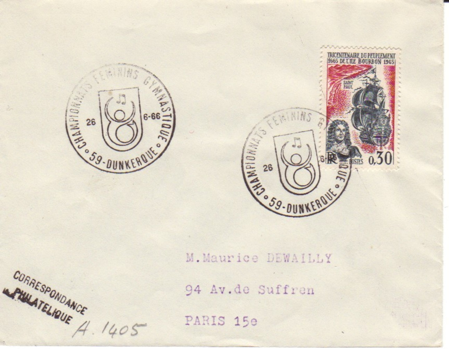 FRANCE : 1966 - Championnats Féminins Gymnastique  - DUNKERQUE - Lettres & Documents