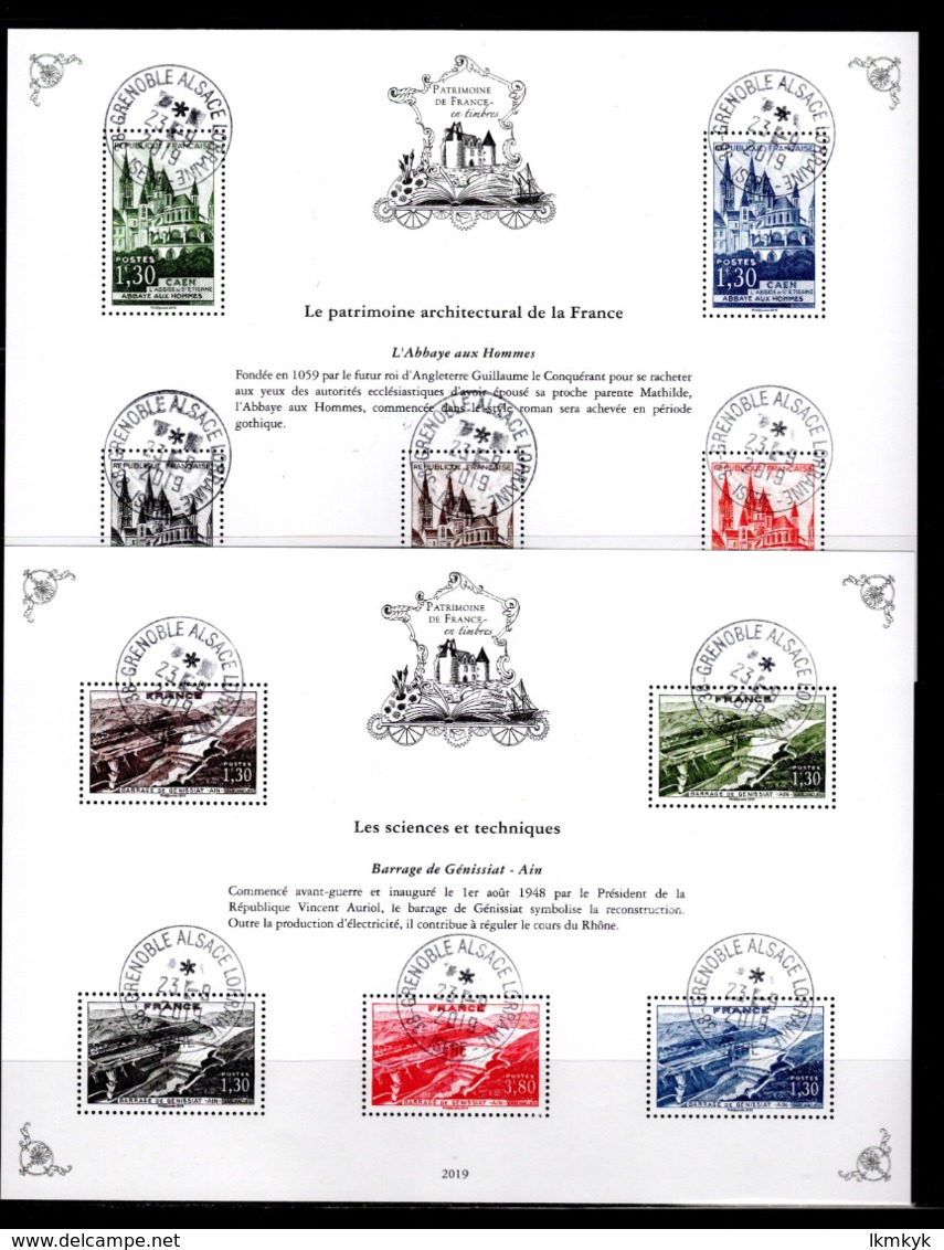 France 2019.Pratimoine De France En Timbres.10 Feuillets+Feuillet Cérès 1 Franc Vermillion N°02443.Cachet Rond.Cote240€ - Souvenir Blocks & Sheetlets