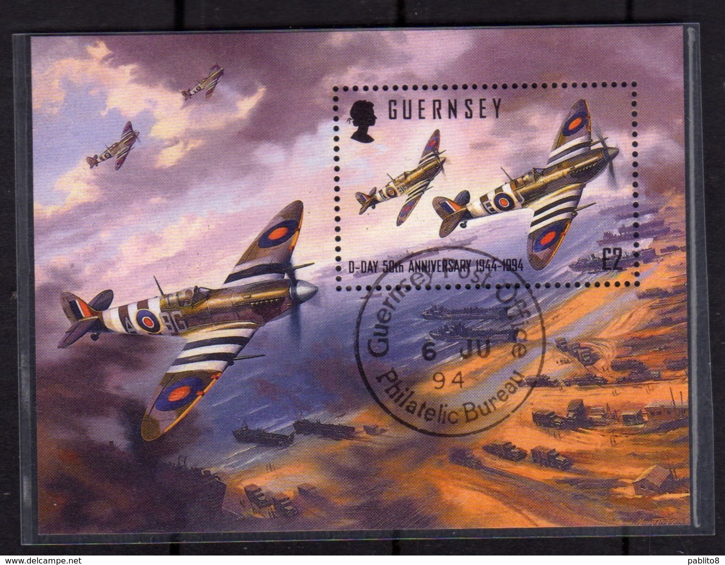 GUERNSEY GUERNESEY 1994 D DAY MILITARY PLANES AIRPLANES BLOCK SHEET BLOCCO FOGLIETTO FDC FIRST DAY SPECIAL CANCEL - Guernesey