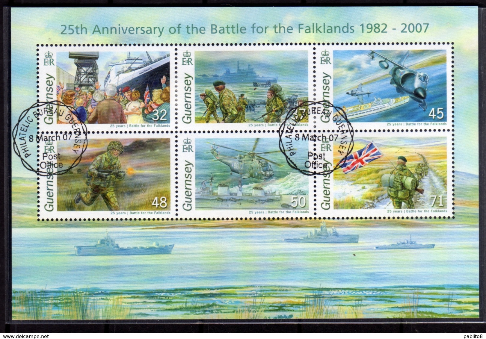 GUERNSEY GUERNESEY 2007 FALKLAND BATTLE WAR BLOCK SHEET BLOCCO FOGLIETTO FDC FIRST DAY SPECIAL CANCEL - Guernesey